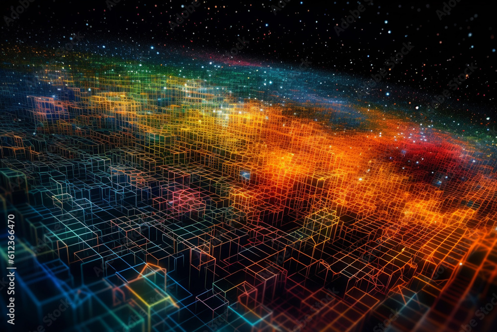 Poster  A conceptual image of data as a constellation of stars, illustrating how data management and integration bring order and structure to vast and scattered data sources,  Generative AI technology.