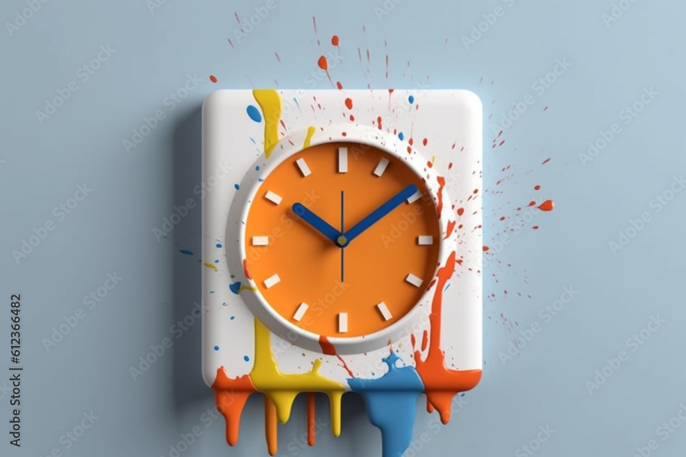 Aufkleber a minimalist wall clock with subtle paint drips on the face, adding a unique and artistic touch to a