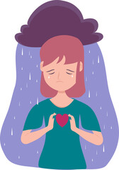 Sad Depressed Young Woman Girl after Insult, Swear & Verbal Abuse in The Internet, Cyber Bullying. Depression, Stress, Mental Health Expression. Mood changes. PMS symptoms Anxiety, frustrated unhappy.