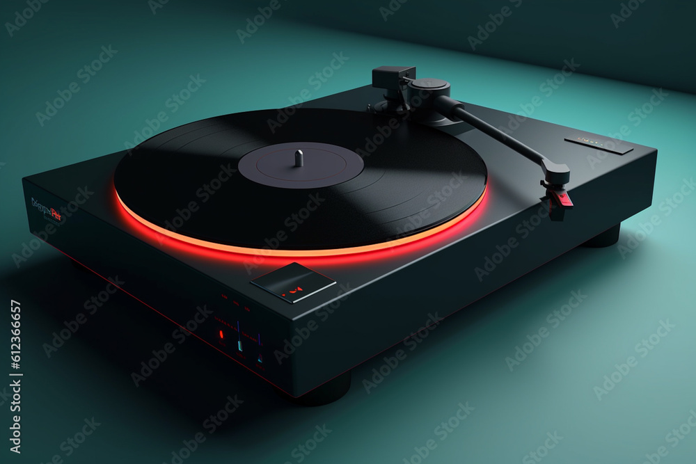 Fototapete a sleek and minimalist record player in a matte black finish, incorporating modern technology while 
