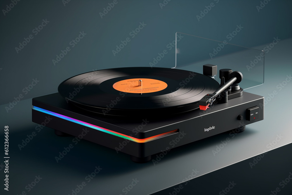 Fototapete a sleek and minimalist record player in a matte black finish, incorporating modern technology while 