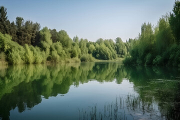 Fototapeta na wymiar reflection of trees in water and lake