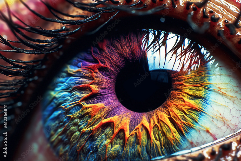 Aufkleber The details of a human eye, revealing the intricate patterns of the iris and the reflection of light on the cornea. Generative AI technology.