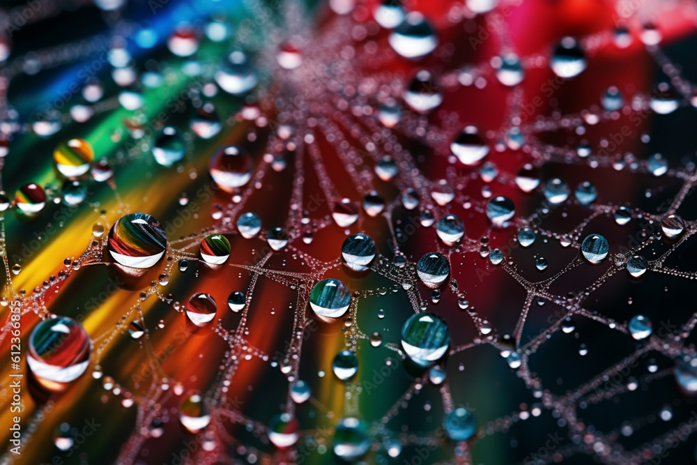 Aufkleber a close-up of a dew-covered spiderweb, highlighting the intricate network of threads and water dropl
