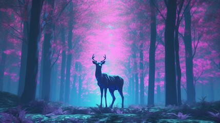 Jungle with animal in the style of vaporwave Generative AI