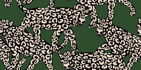 Leopard seamless pattern on green background vector. Animal fashion pattern