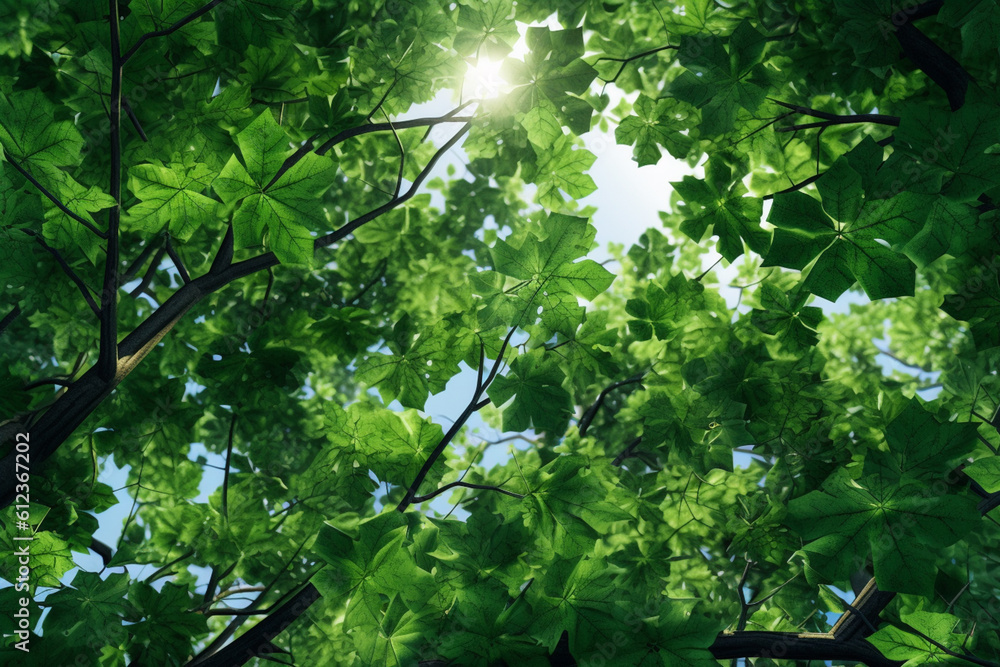 Aufkleber a tessellated design of interlocking leaves and branches, resembling a lush forest canopy. generativ