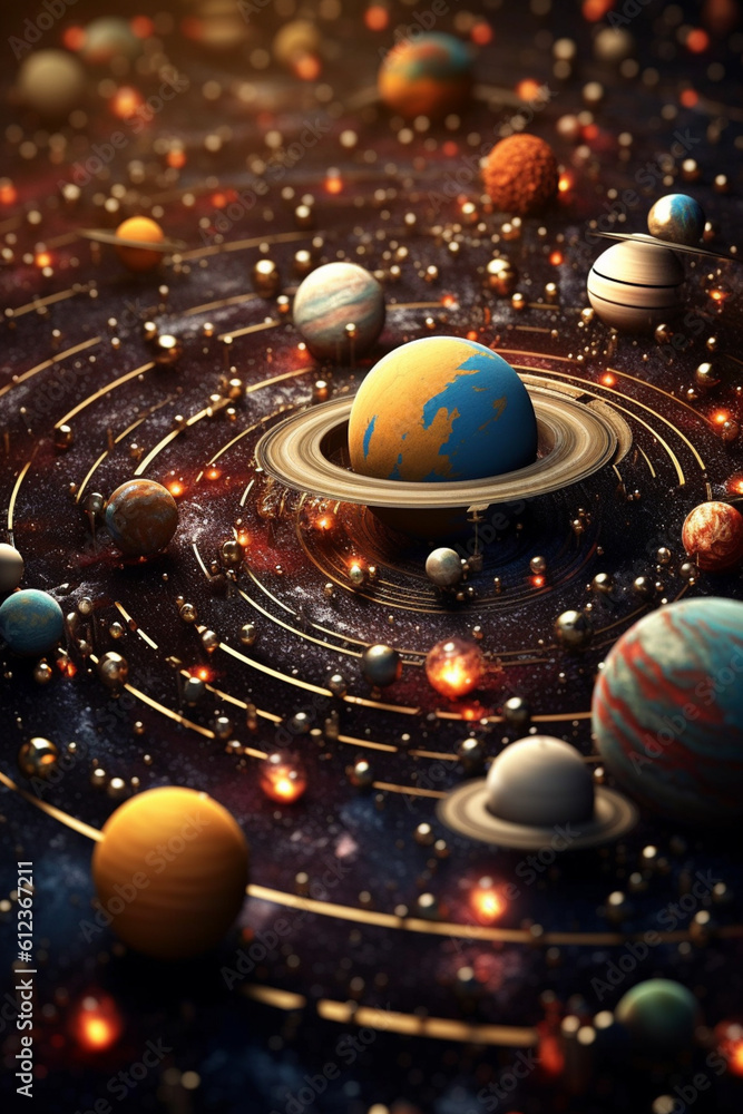 Leinwandbilder An interlocking pattern of celestial bodies and constellations, symbolizing the vastness and wonder of the universe. Generative AI technology.