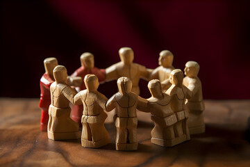 Wooden people holding hands