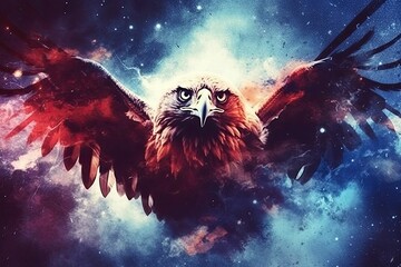 art eagle in space . dreamlike background with eagle . Hand Drawn Style illustration  