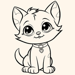 Cat coloring page for children.Сartoon style hand drawing vector illustration in black outline on a white