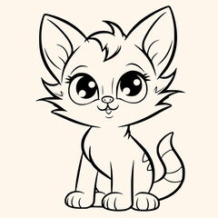 Fototapeta na wymiar Cat coloring page for children.Сartoon style hand drawing vector illustration in black outline on a white
