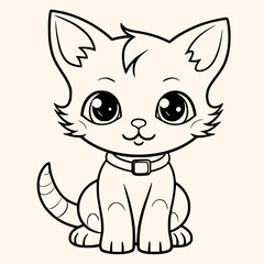 Cat coloring page for children.Сartoon style hand drawing vector illustration in black outline on a white