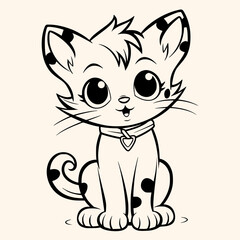 Cat coloring page for children.Сartoon style hand drawing vector illustration in black outline on a white
