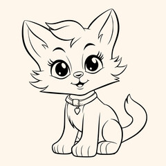 Cat coloring page for children.Сartoon style hand drawing vector illustration in black outline on a white