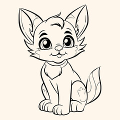 Cat coloring page for children.Сartoon style hand drawing vector illustration in black outline on a white