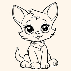 Cat coloring page for children.Сartoon style hand drawing vector illustration in black outline on a white