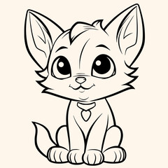 Cat coloring page for children.Сartoon style hand drawing vector illustration in black outline on a white