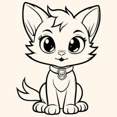 Cat coloring page for children.Сartoon style hand drawing vector illustration in black outline on a white