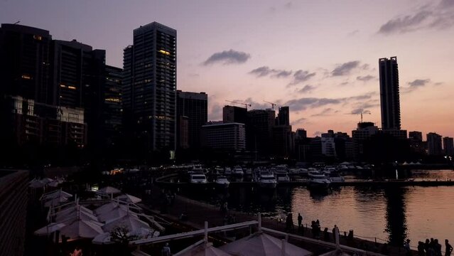 Buildings in downtown Beirut, Lebanon - Zaitunay Bay attraction destination offering a promenade by the marina with multiple restaurants