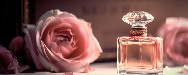 Romantic fragrance of sweet rose perfume - perfect for love, romance, anniversary and special occasions gift. Generative AI