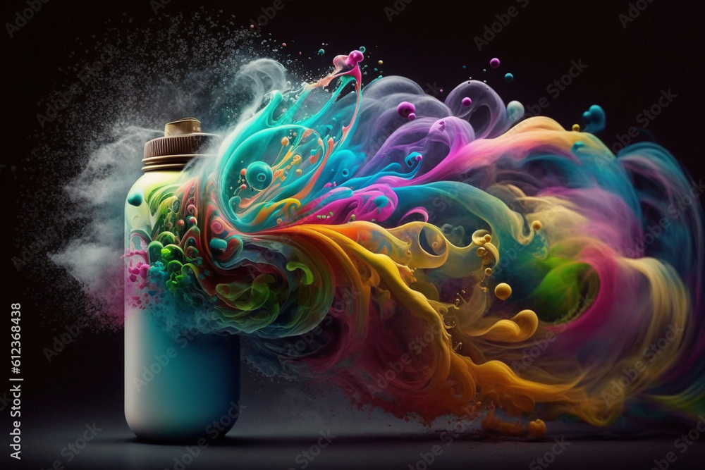 Aufkleber A spray paint can releasing a burst of colorful mist, creating a captivating and vibrant spray pattern.  Generative AI technology.