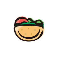 Pita sandwich - Egypt icon/illustration (Hand-drawn line, colored version)