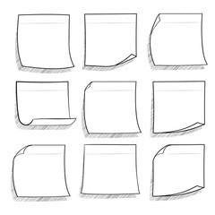 Collection of various note papers. Hand drawn doodle notepaper for messages set. Illustration on transparent background