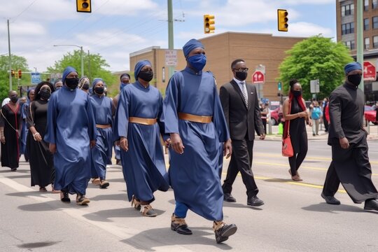 Nation of Islam's Fruit of Islam march in Juneteenth parade. Photo generative AI