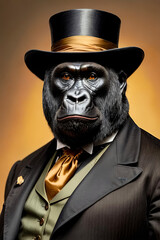 Gorilla gangster suit , Mafia Style , monkey animal . Generative ai