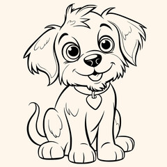 Puppy coloring page for children.Сartoon style hand drawing vector illustration in black outline on a white