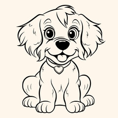 Puppy coloring page for children.Сartoon style hand drawing vector illustration in black outline on a white