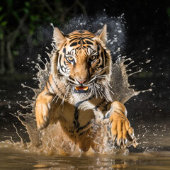 Tiger and splash of water,tiger in the water,portrait of a tiger,Animal Photography