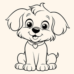 Puppy coloring page for children.Сartoon style hand drawing vector illustration in black outline on a white