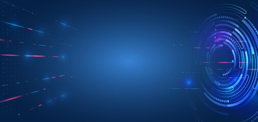 Abstract technology communication, vector illustration. Futuristic design for presentation. Hi-tech computer digital technology concept. Wide Blue background with various technological elements.