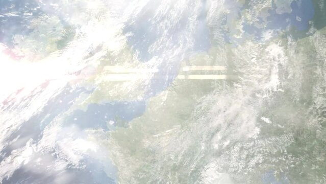Zoom in from space and focus on Blankenberge, Belgium. 3D Animation. Background for travel intro. Elements of this image furnished by NASA