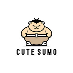 Cute sumo mascot character cartoon icon logo illustration. Design isolated flat cartoon style. Japanese wrestling cartoon - obrazy, fototapety, plakaty