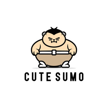 Cute sumo mascot character cartoon icon logo illustration. Design isolated flat cartoon style. Japanese wrestling cartoon