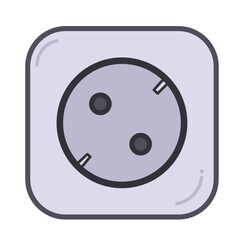 Gray colored electricity wall socket stop contact outlined vector icon illustration isolated on square white background. Simple flat outlined minimalist sign icon drawing with technology power theme.