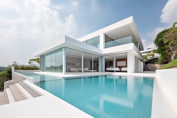 Fototapeta na wymiar modern house with swimming pool. ai