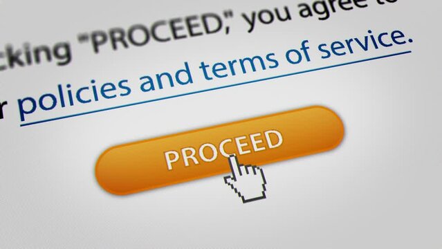Animated Mouse Cursor Clicking 'Proceed' Button to Agree to Terms and Conditions

