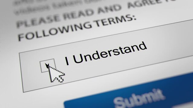 Animated Mouse Cursor Clicking "I Understand" Checkbox to Agree to Terms and Conditions
