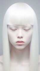 Close up sensual portrait of beautiful albino female model. Beauty, fashion, skincare, cosmetics, wellness concept. Well-kept skin, fresh look, details. AI generative - obrazy, fototapety, plakaty