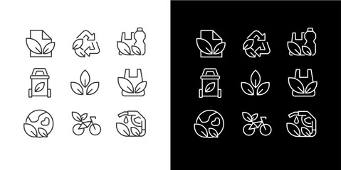 Recycling materials pixel perfect linear icons set for dark, light mode. Reuse old items. Eco friendly industry. Thin line symbols for night, day theme. Isolated illustrations. Editable stroke