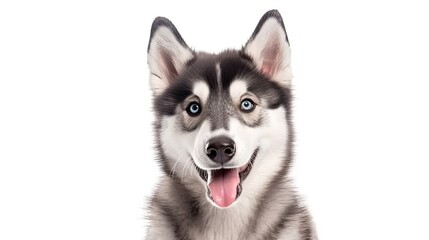 Naklejka na ściany i meble Funny Grey Puppy Dog Isolated on White. Adorable Animal with Cute Tongue Out: Generative AI