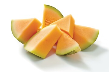 Isolated Melon Slice. Delicious Cut Cantaloupe Melon for Diet Food Concept on a White Background: Generative AI