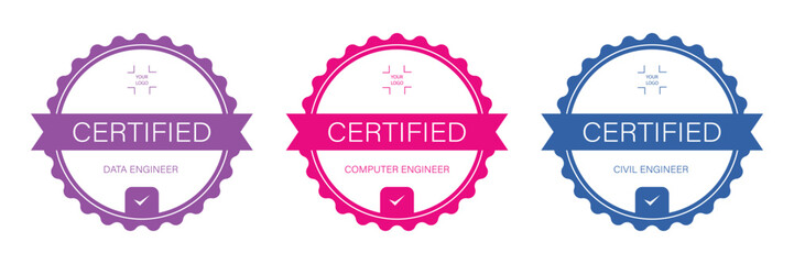 Digital badge certified information technology qualification template. Logo certificate with round shape design