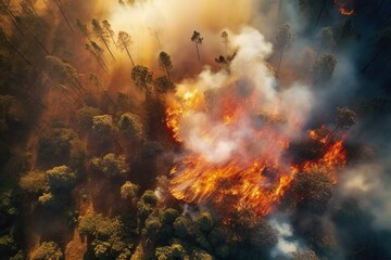 Obraz na płótnie Canvas Aerial view of wildfires Generative AI
