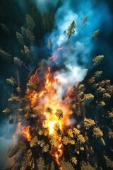 Fototapeta na wymiar Aerial view of wildfires Generative AI