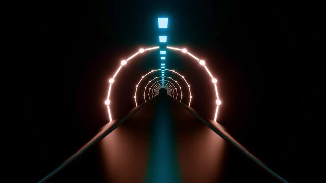 Seamless loop abstract tunnel animation. VFX. light streaks effect. tube underground space travel, music performance. animation stellar acceleration. Music festival nightclub stage visual. copy space
